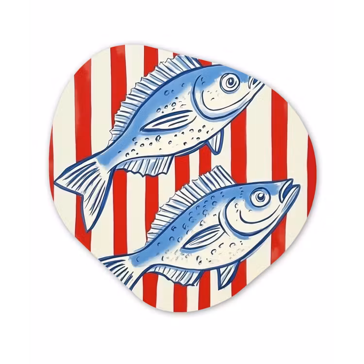 Vissen - Verticale strepen - Blauw - Rood Wandcirkel Organisch Forex 3mm klein -3d