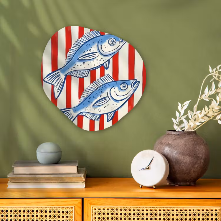 Vissen - Verticale strepen - Blauw - Rood Wandcirkel Organisch Forex 3mm klein -sfeer2