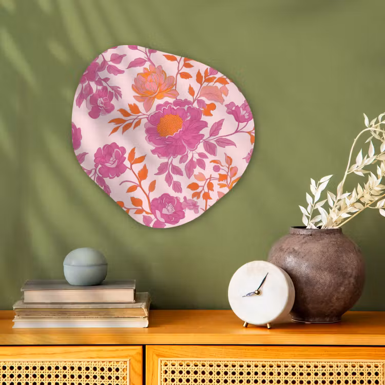 Bloemenpatroon - Roze - Oranje - Bloemen Wandcirkel Organisch Forex 3mm klein -sfeer2