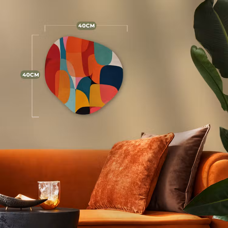 Vormen - Kleurrijk - Abstract - Vlakken Wandcirkel Organisch Forex 3mm klein -sfeer3