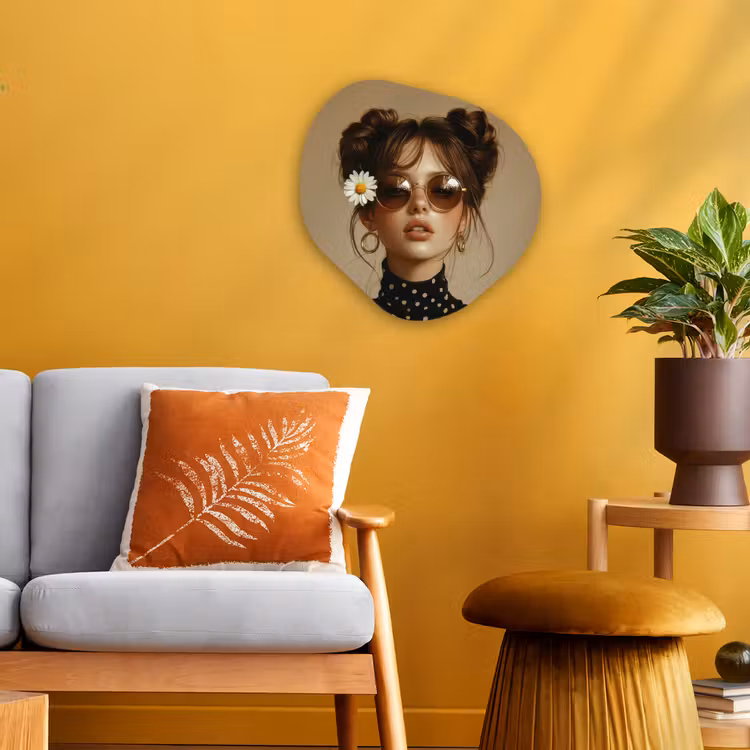 Vrouw - Beige - Bloem - Modern - Portret Wandcirkel Organisch Forex 3mm klein -sfeer4