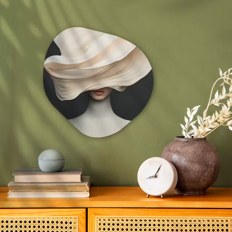 Vrouw - Beige - hoed Wandcirkel Organisch Forex 3mm klein -sfeer2