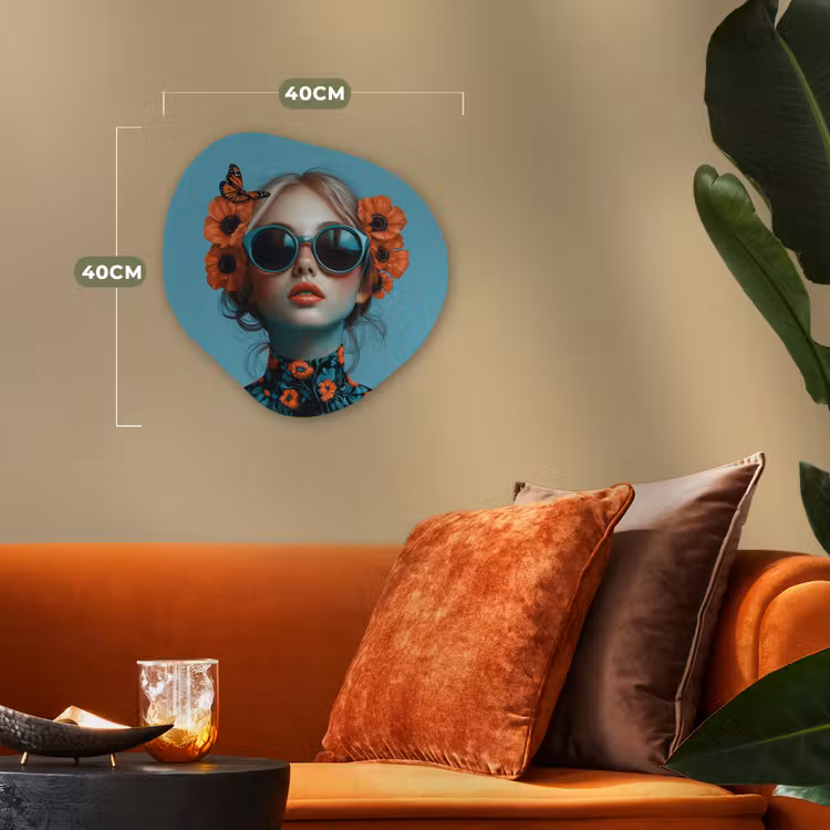 Vrouw - Blauw - Vlinder - Bloemen - Aesthetic Wandcirkel Organisch Forex 3mm klein -sfeer3