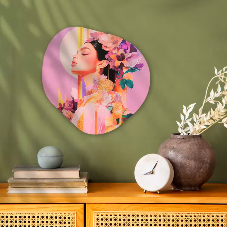 Vrouw - Bloemen - Paars - Abstract Wandcirkel Organisch Forex 3mm klein -sfeer2