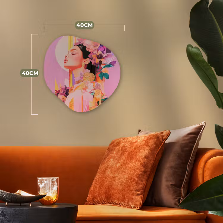 Vrouw - Bloemen - Paars - Abstract Wandcirkel Organisch Forex 3mm klein -sfeer3