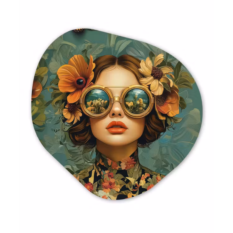 Vrouw - Bloemen - Vlinders - Natuur - Vintage Wandcirkel Organisch Forex 3mm klein -3d