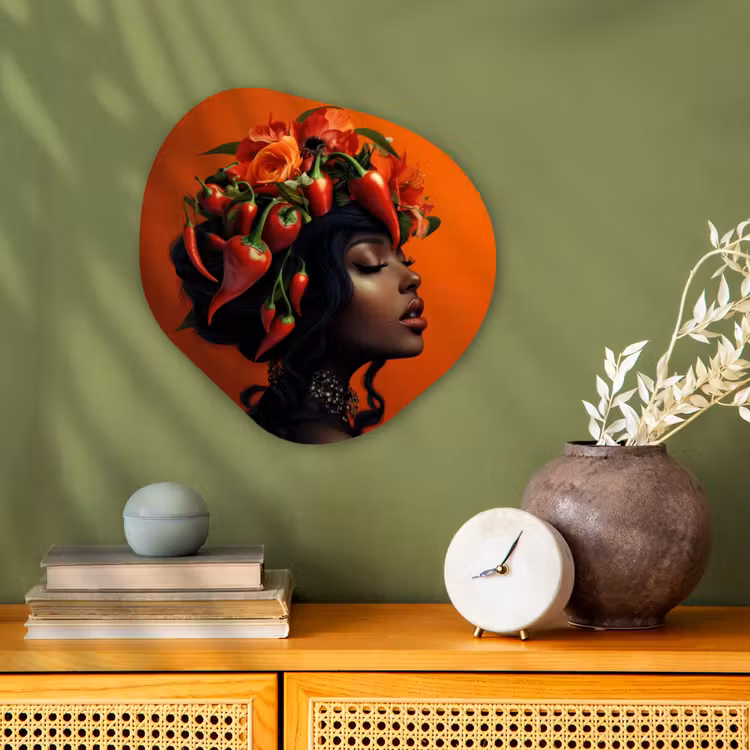 Vrouw - Chilipepers - Pepers - Bloemen Wandcirkel Organisch Forex 3mm klein -sfeer2