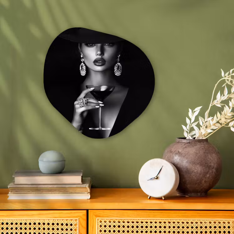 Vrouw - Cocktail - Chic Wandcirkel Organisch Forex 3mm klein -sfeer2