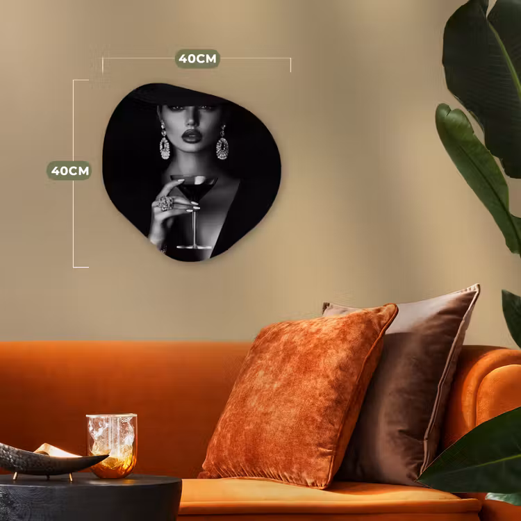Vrouw - Cocktail - Chic Wandcirkel Organisch Forex 3mm klein -sfeer3
