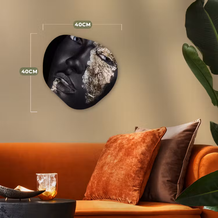 Vrouw - Goud - Zwart - Verf - Luxe Wandcirkel Organisch Forex 3mm klein -sfeer3