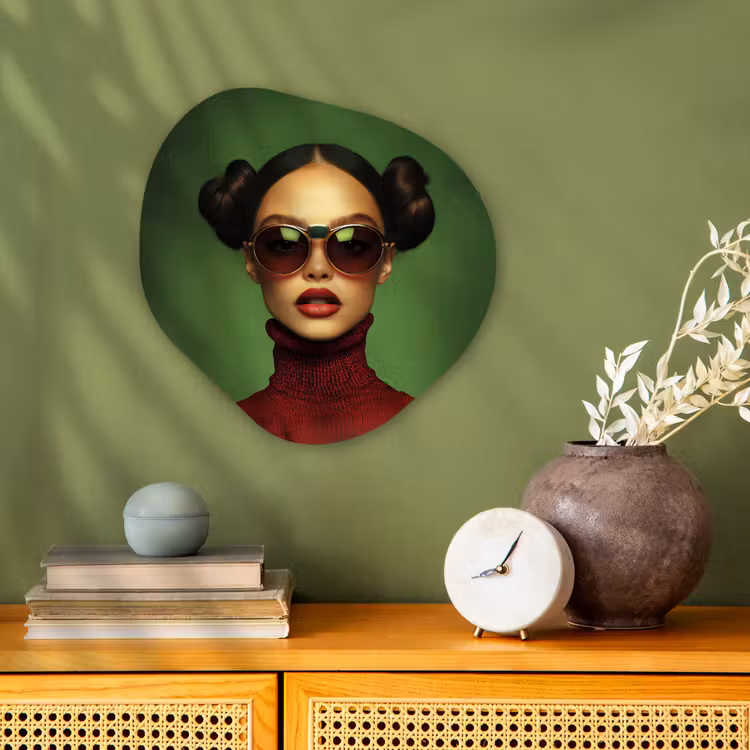 Vrouw - Groen - Bril - Aesthetic - Modern Wandcirkel Organisch Forex 3mm klein -sfeer2