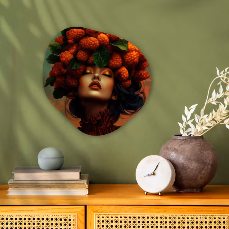 Vrouw - Frambozen - Bladeren Wandcirkel Organisch Forex 3mm klein -sfeer2