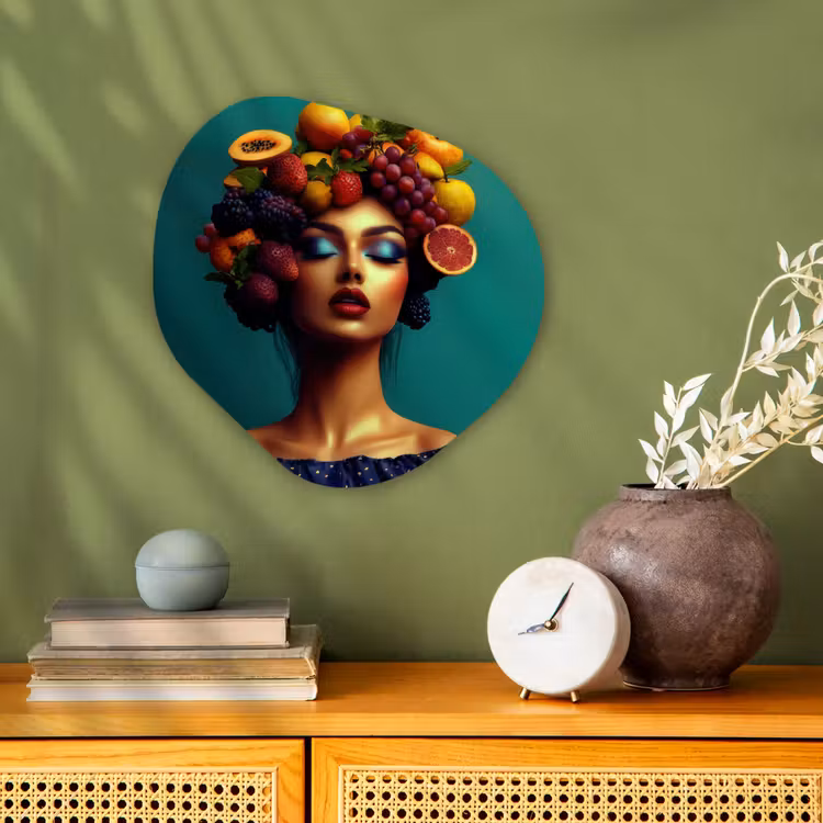 Vrouw - Hoodtooi - Tropisch - Fruit - Druiven Wandcirkel Organisch Forex 3mm klein -sfeer2