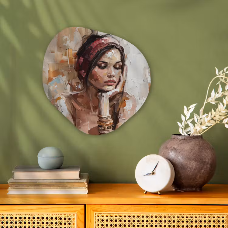 Vrouw - Verflook - Portret - Modern Wandcirkel Organisch Forex 3mm klein -sfeer2