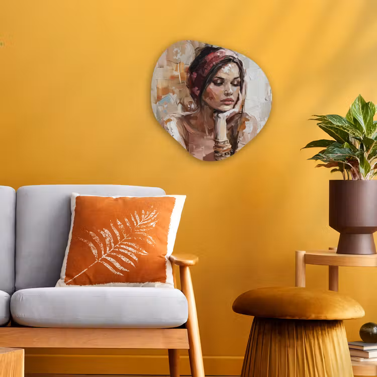 Vrouw - Verflook - Portret - Modern Wandcirkel Organisch Forex 3mm klein -sfeer4