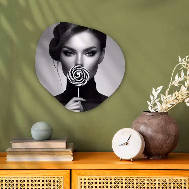 Vrouw - Lolly - Zwart Wandcirkel Organisch Forex 3mm klein -sfeer2
