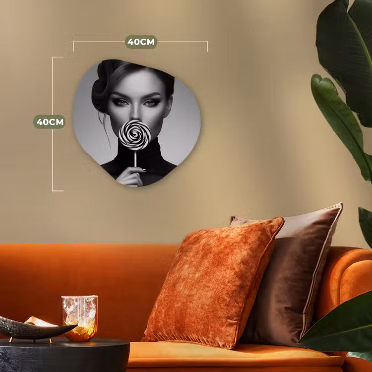 Vrouw - Lolly - Zwart Wandcirkel Organisch Forex 3mm klein -sfeer3