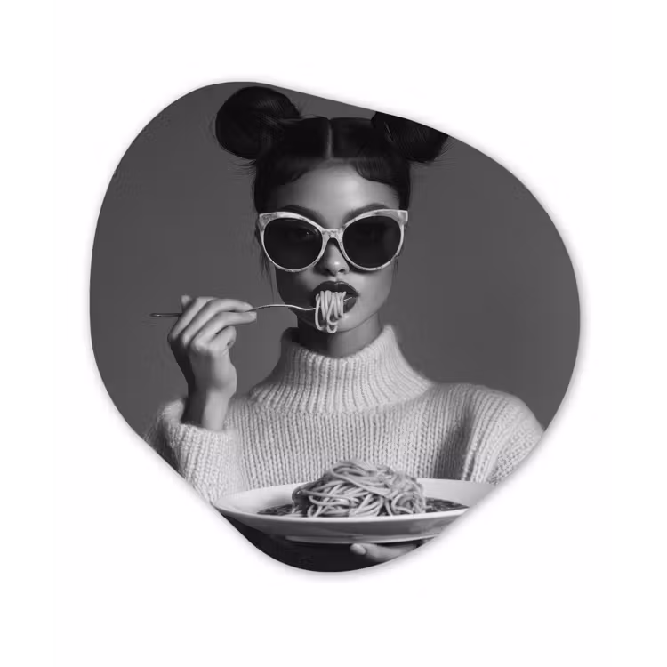 Vrouw - Pasta - Zonnebril Wandcirkel Organisch Forex 3mm klein -3d