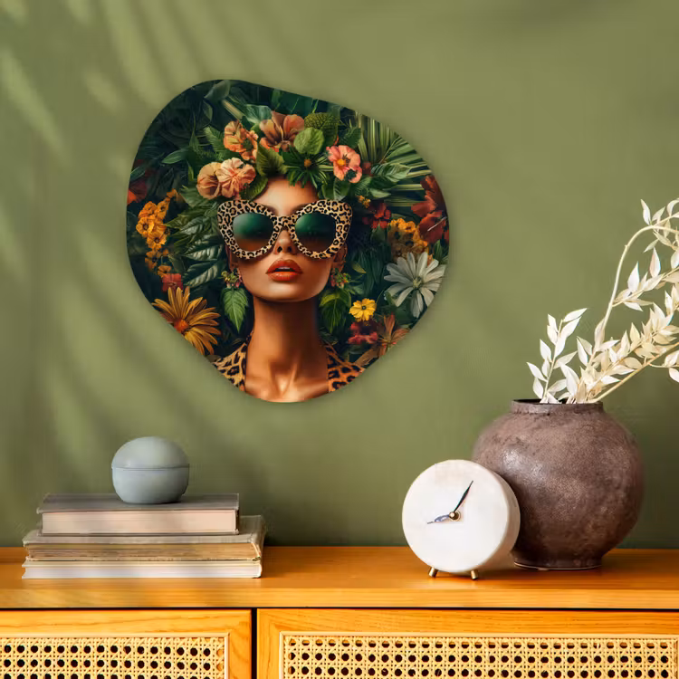 Vrouw - Panterprint - Jungle - Natuur - Luxe Wandcirkel Organisch Forex 3mm klein -sfeer2