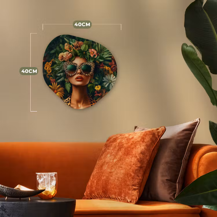 Vrouw - Panterprint - Jungle - Natuur - Luxe Wandcirkel Organisch Forex 3mm klein -sfeer3