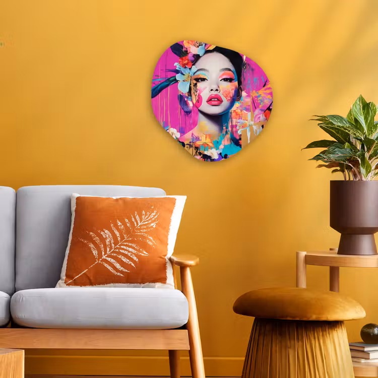 Vrouw - Portret - Abstract - Paars Wandcirkel Organisch Forex 3mm klein -sfeer4