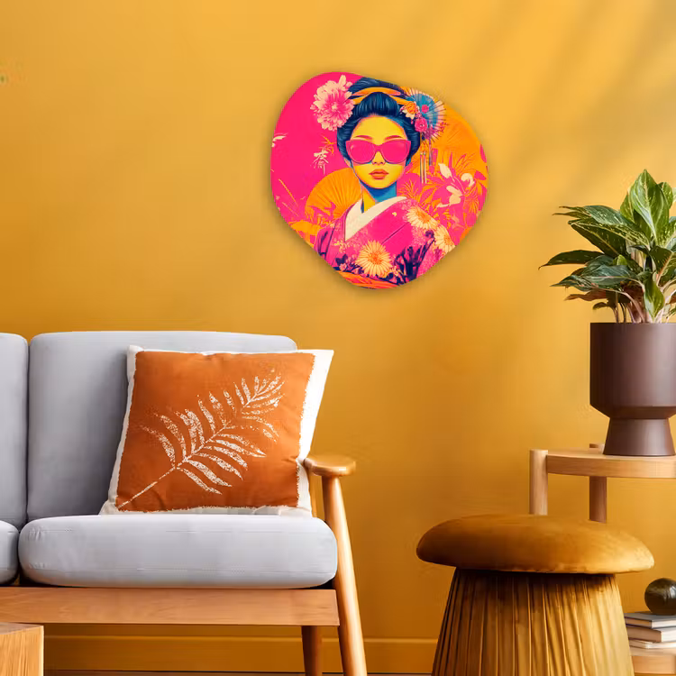 Vrouw - Zonnebril - Abstract - Oranje Wandcirkel Organisch Forex 3mm klein -sfeer4