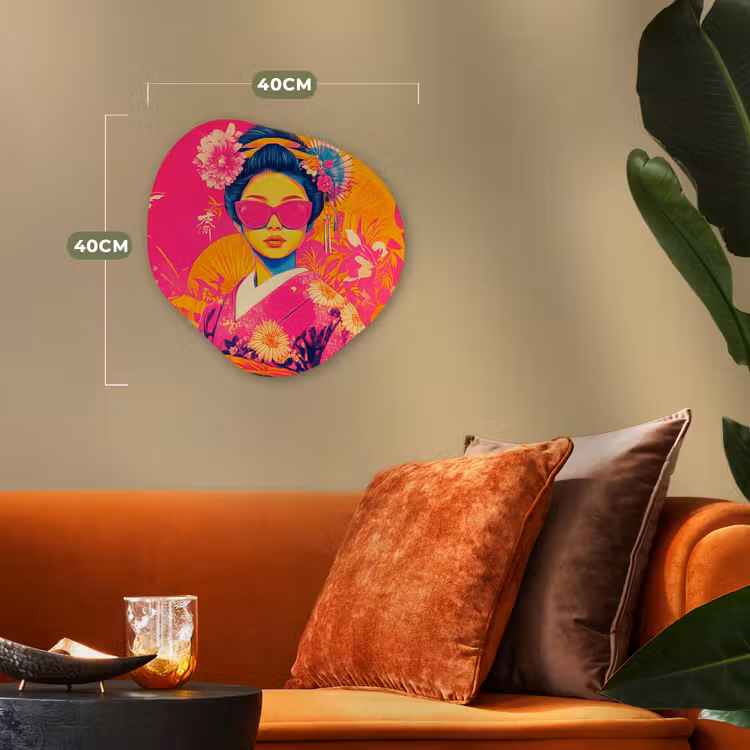 Vrouw - Zonnebril - Abstract - Oranje Wandcirkel Organisch Forex 3mm klein -sfeer3