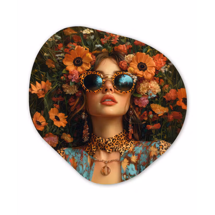 Vrouwen - Bloemen - Modern - Bril - Abstract Wandcirkel Organisch Forex 3mm klein -3d