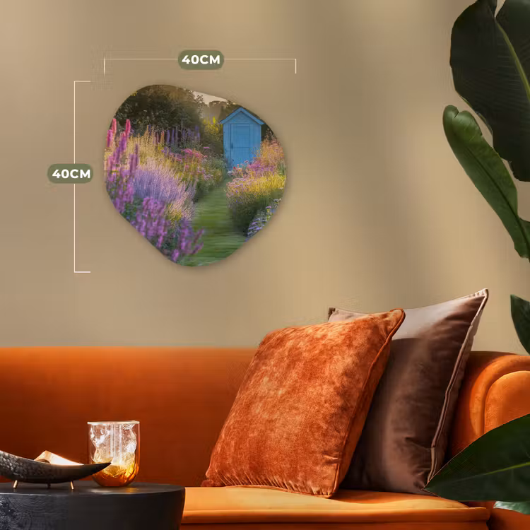 Tuinhuisje - Blauw - Bloemen Wandcirkel Organisch Forex 3mm klein -sfeer3