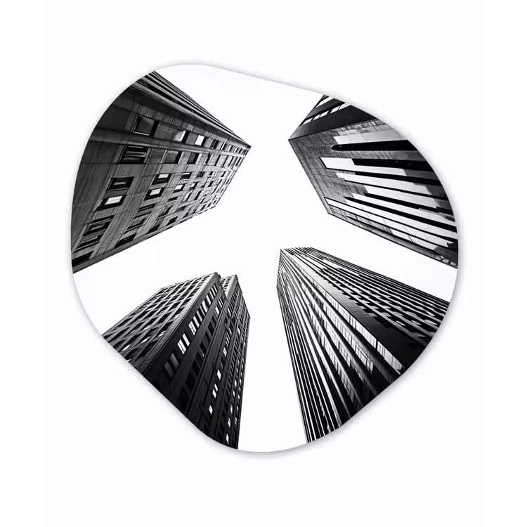 Gebouwen - Lucht - Zwart Wandcirkel Organisch Forex 3mm klein -3d