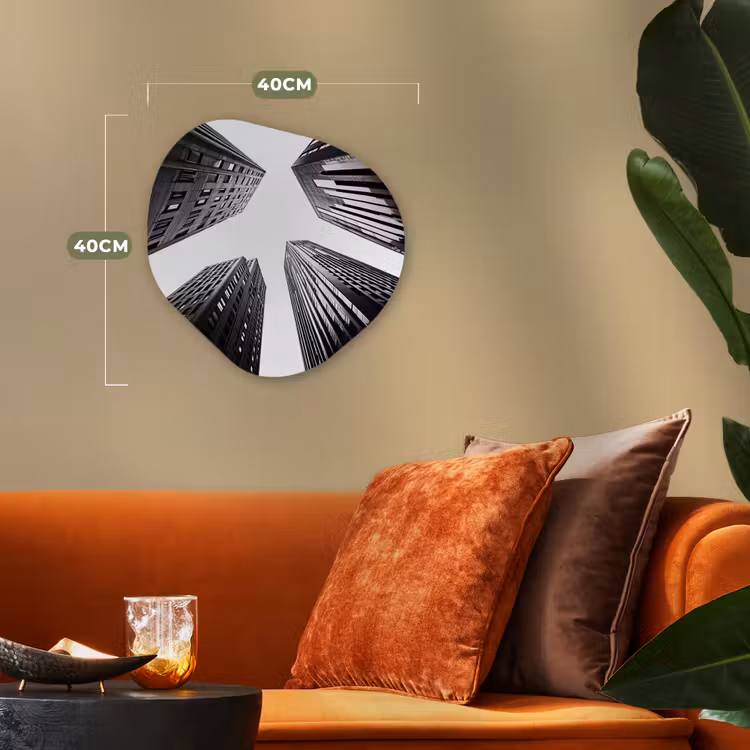 Gebouwen - Lucht - Zwart Wandcirkel Organisch Forex 3mm klein -sfeer3