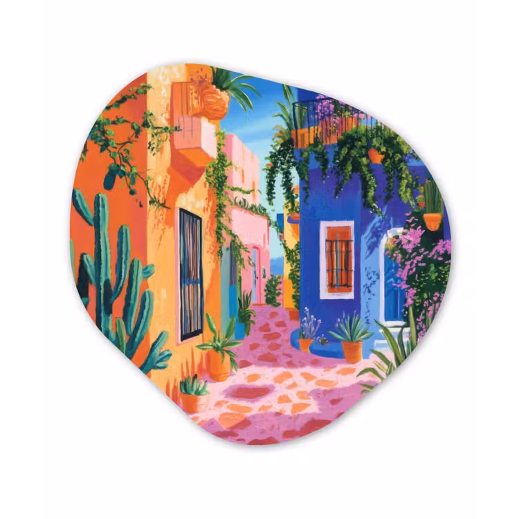 Geel - Blauw - Oranje - Huis Wandcirkel Organisch Forex 3mm klein -3d