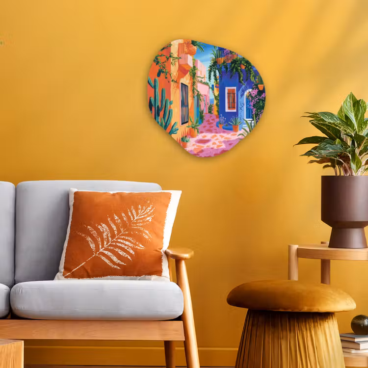 Geel - Blauw - Oranje - Huis Wandcirkel Organisch Forex 3mm klein -sfeer4