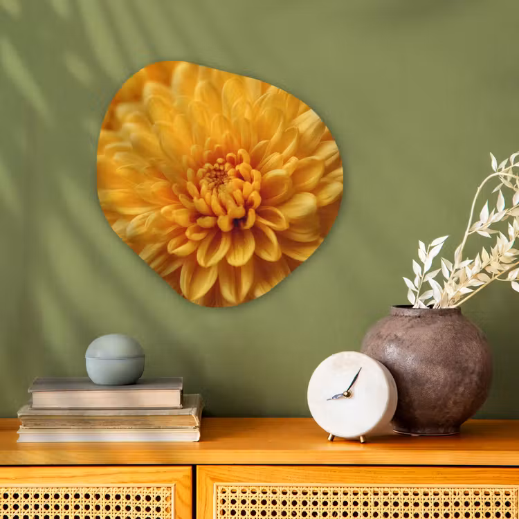 Geel - Chrysant - Zachtheid Wandcirkel Organisch Forex 3mm klein -sfeer2
