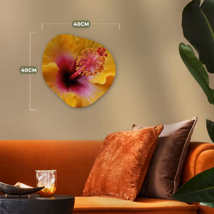 Geel - Hibiscus - Tropisch Wandcirkel Organisch Forex 3mm klein -sfeer3