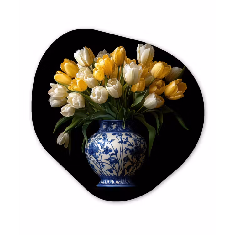 Geel - Tulpen - Vaas - Bloemen Wandcirkel Organisch Forex 3mm klein -3d