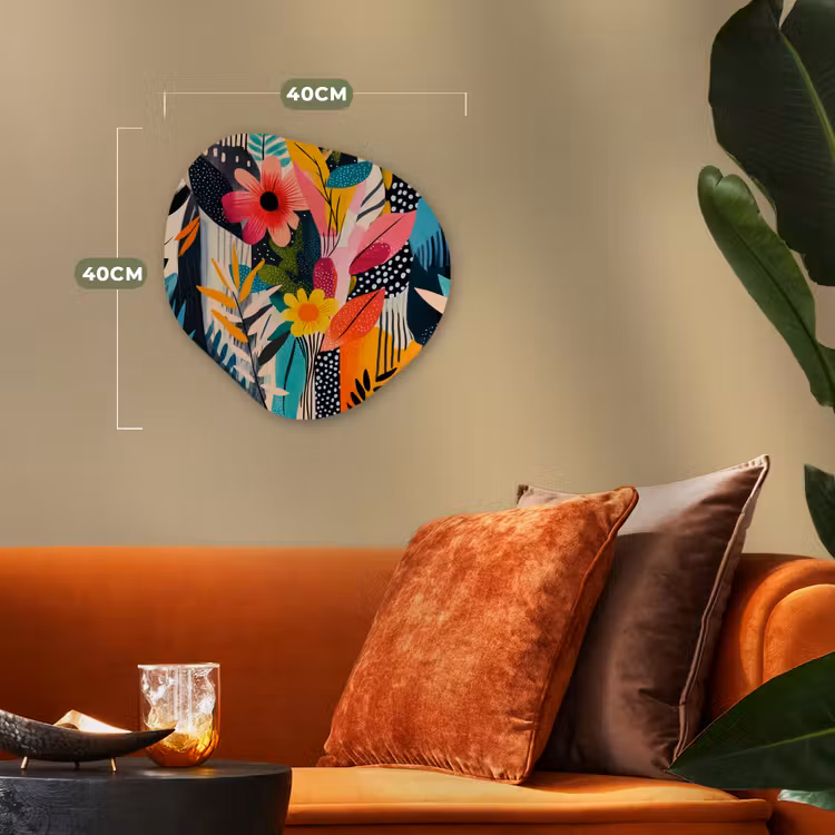 Schilderij - Abstract - Bloemen - Roze Wandcirkel Organisch Forex 3mm klein -sfeer3