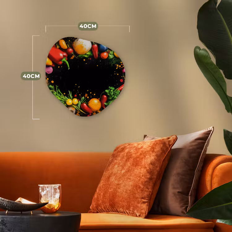 Groente - Graffiti - Kleurrijk - Koken - Abstract Wandcirkel Organisch Forex 3mm klein -sfeer3