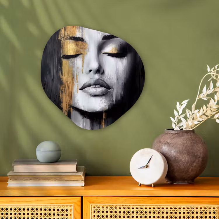 Gezicht - Vrouw - Penseelstreken - Abstract Wandcirkel Organisch Forex 3mm klein -sfeer2