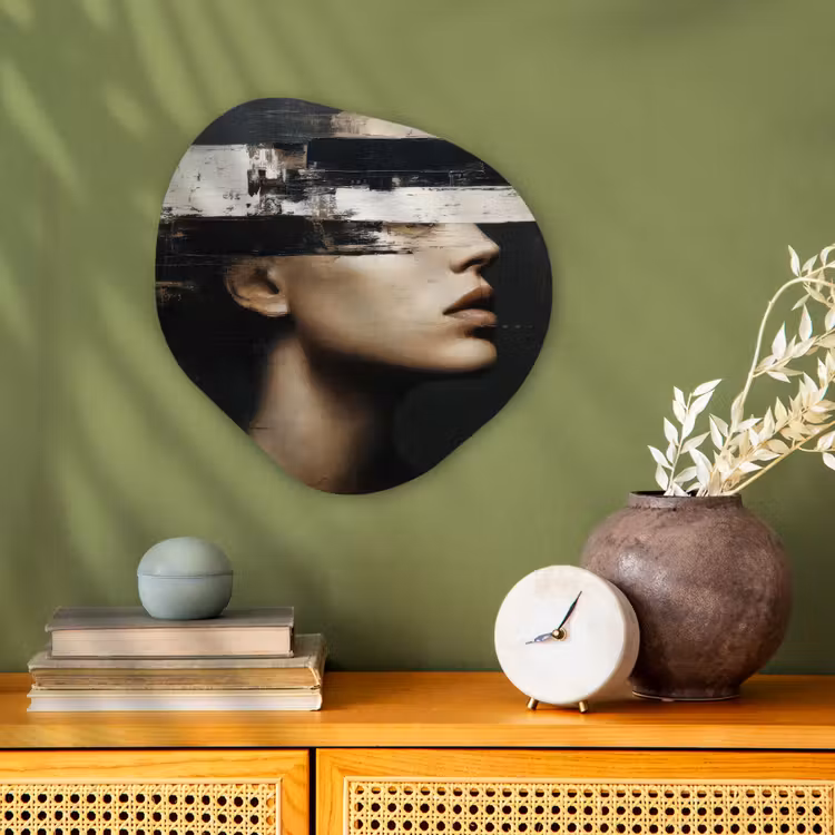 Gezicht - Vrouw - Zwart - Abstract Wandcirkel Organisch Forex 3mm klein -sfeer2
