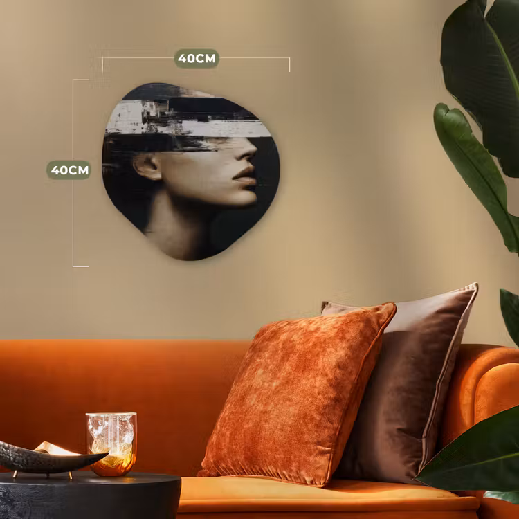 Gezicht - Vrouw - Zwart - Abstract Wandcirkel Organisch Forex 3mm klein -sfeer3