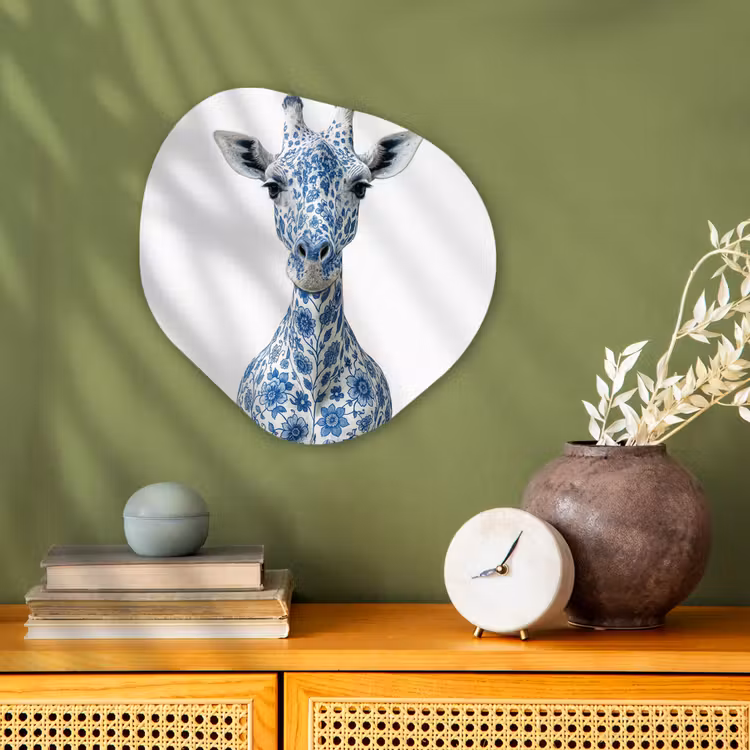 Giraffe - Delfts blauw - Dieren - Minimalistisch Wandcirkel Organisch Forex 3mm klein -sfeer2