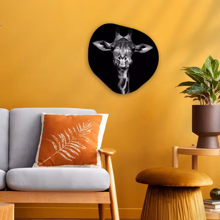Giraffe - Portret - Dieren - Zwart - Wit Wandcirkel Organisch Forex 3mm klein -sfeer4
