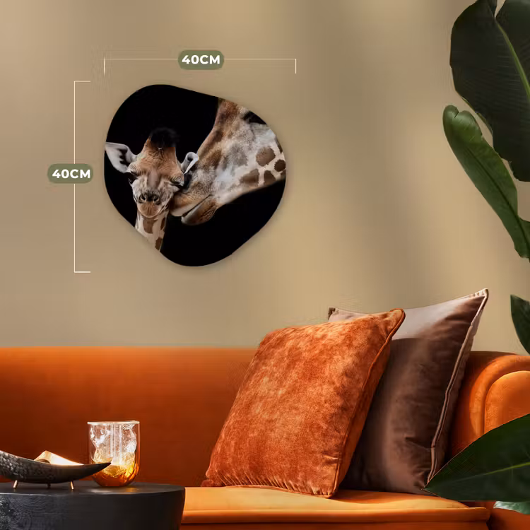 Giraffe - Dieren - Zwart - Portret - Dieren Wandcirkel Organisch Forex 3mm klein -sfeer3