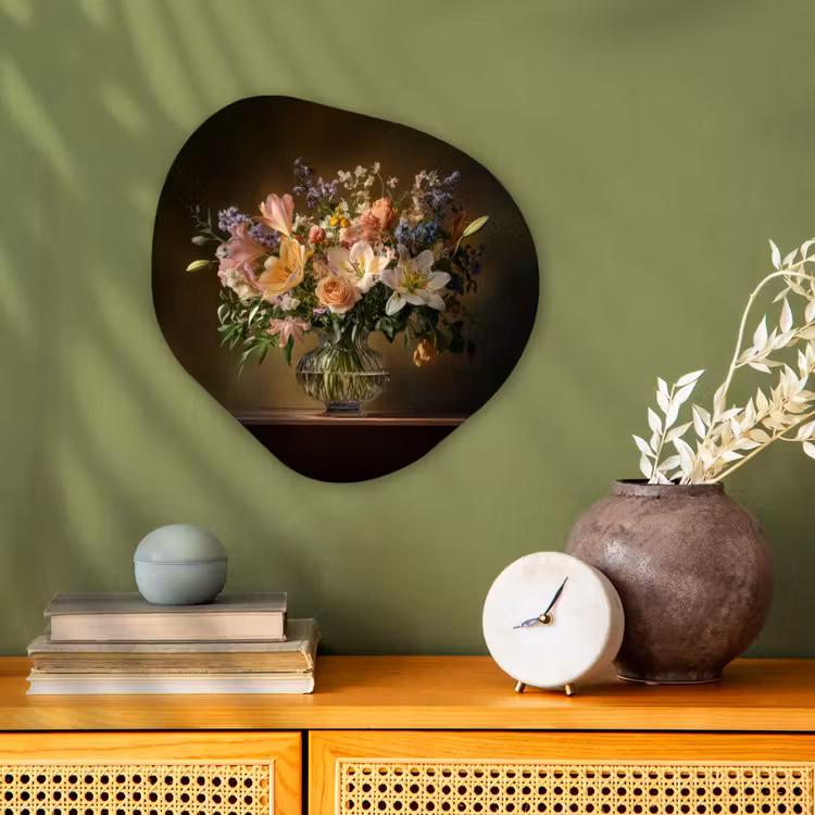 Glazen - Bloemen - Boeket - Kleuren Wandcirkel Organisch Forex 3mm klein -sfeer2