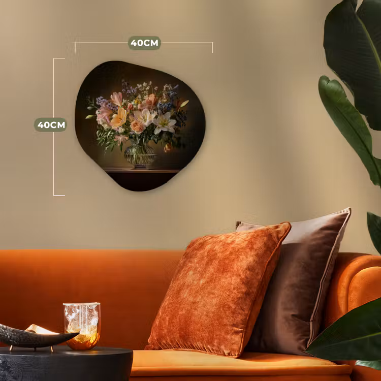 Glazen - Bloemen - Boeket - Kleuren Wandcirkel Organisch Forex 3mm klein -sfeer3