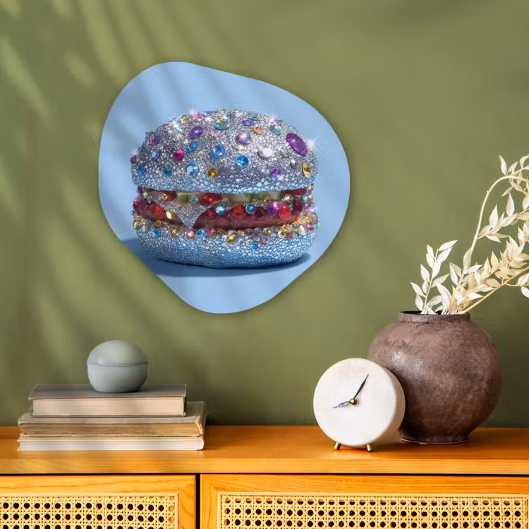 Glitters - Hamburger - Blauw Wandcirkel Organisch Forex 3mm klein -sfeer2