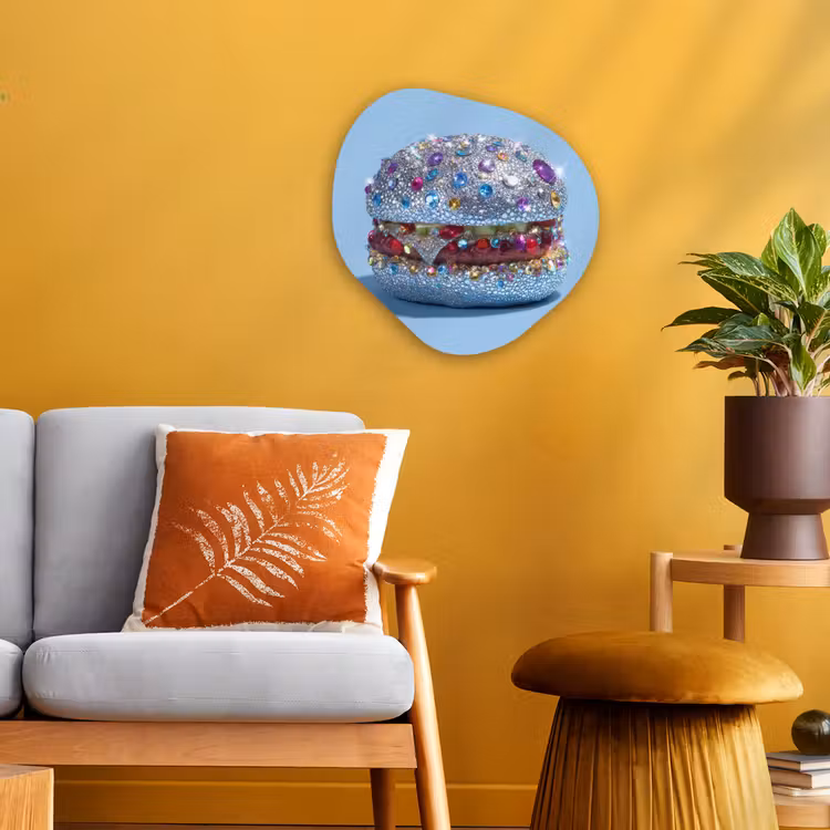 Glitters - Hamburger - Blauw Wandcirkel Organisch Forex 3mm klein -sfeer4