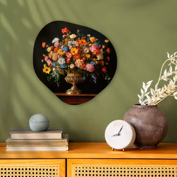 Goud - Bloemen - Kleuren - Vaas Wandcirkel Organisch Forex 3mm klein -sfeer2