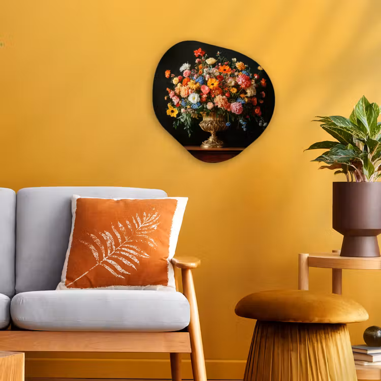 Goud - Bloemen - Kleuren - Vaas Wandcirkel Organisch Forex 3mm klein -sfeer4